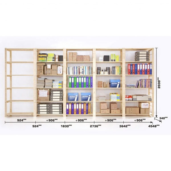 2 Bay 6 Level Pine Wooden Modular DIY Book Filing Shelf - Shelf Space Mauritius