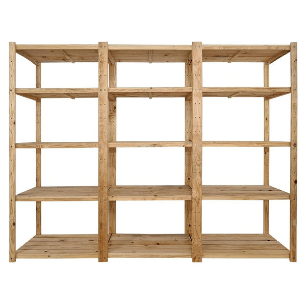 3 Bay DIY Wooden Shelving with 5 levels of Shelves (2.1m High) - Shelf Space Mauritius
