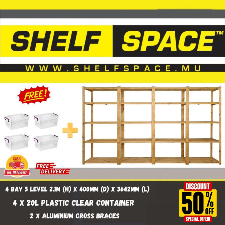 4 Bay 5 Level Shelving & Container Promo - Shelf Space Mauritius