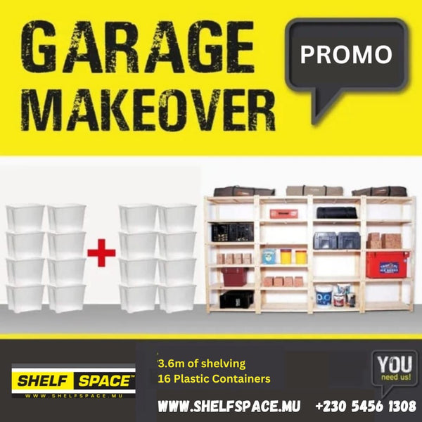 Garage Bundle DIY 4 Bay 5 Level With Plastic Storage Containers - Shelf Space Mauritius